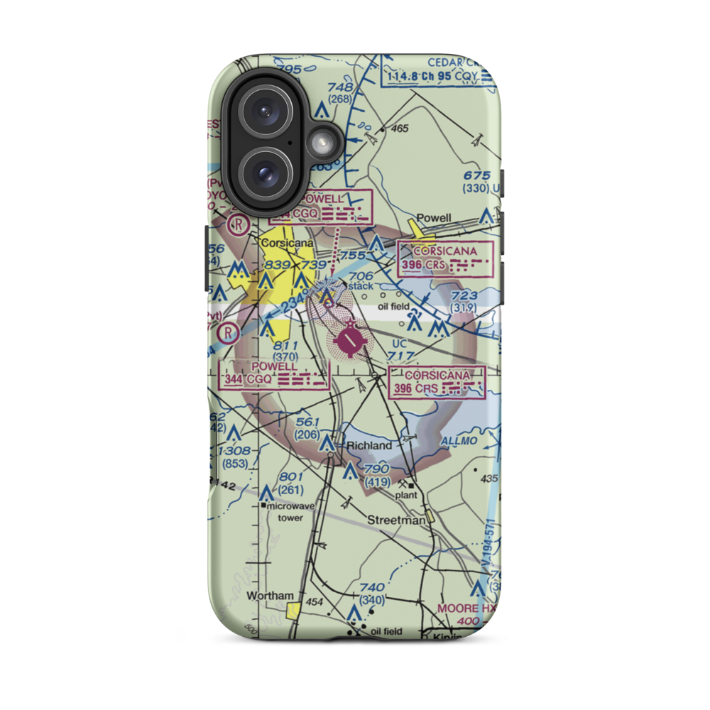 C David Campbell Field Corsicana Municipal Airport (CRS) VFR Sectional  Tough iPhone Case iPhone 16 Plus model shown