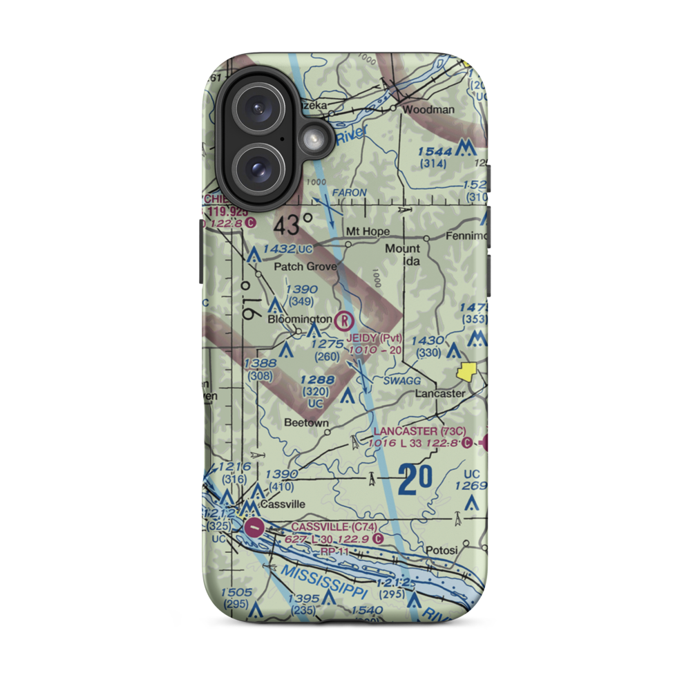 C Jeidy Farms Airport (WI56) VFR Sectional  Tough iPhone Case iPhone 16 Plus model shown