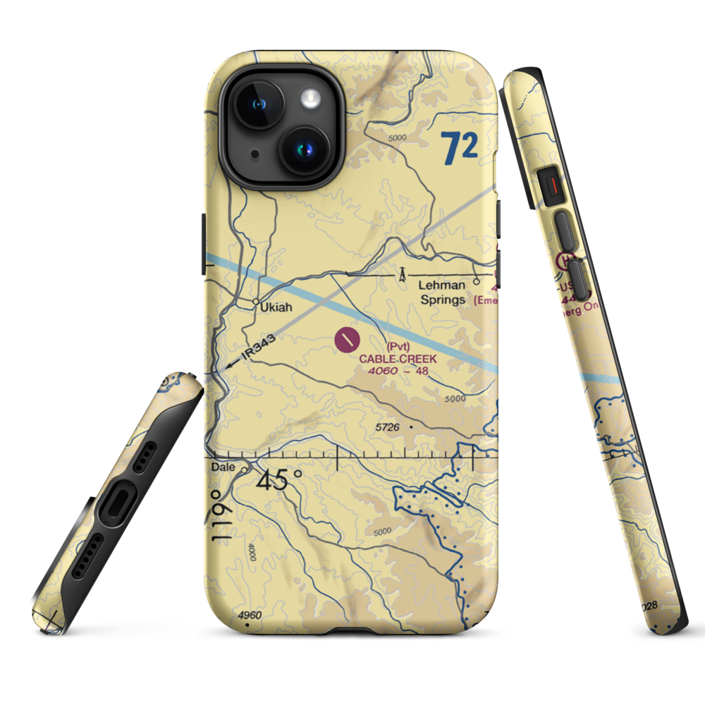 Cable Creek Ranch Airport (96OR) VFR Sectional  Tough iPhone Case iPhone 15 Plus model shown
