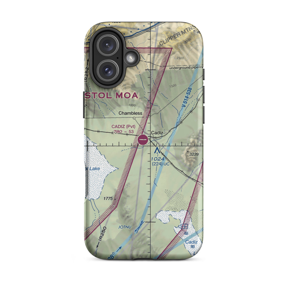 Cadiz Airstrip (CA90) VFR Sectional  Tough iPhone Case iPhone 16 Plus model shown