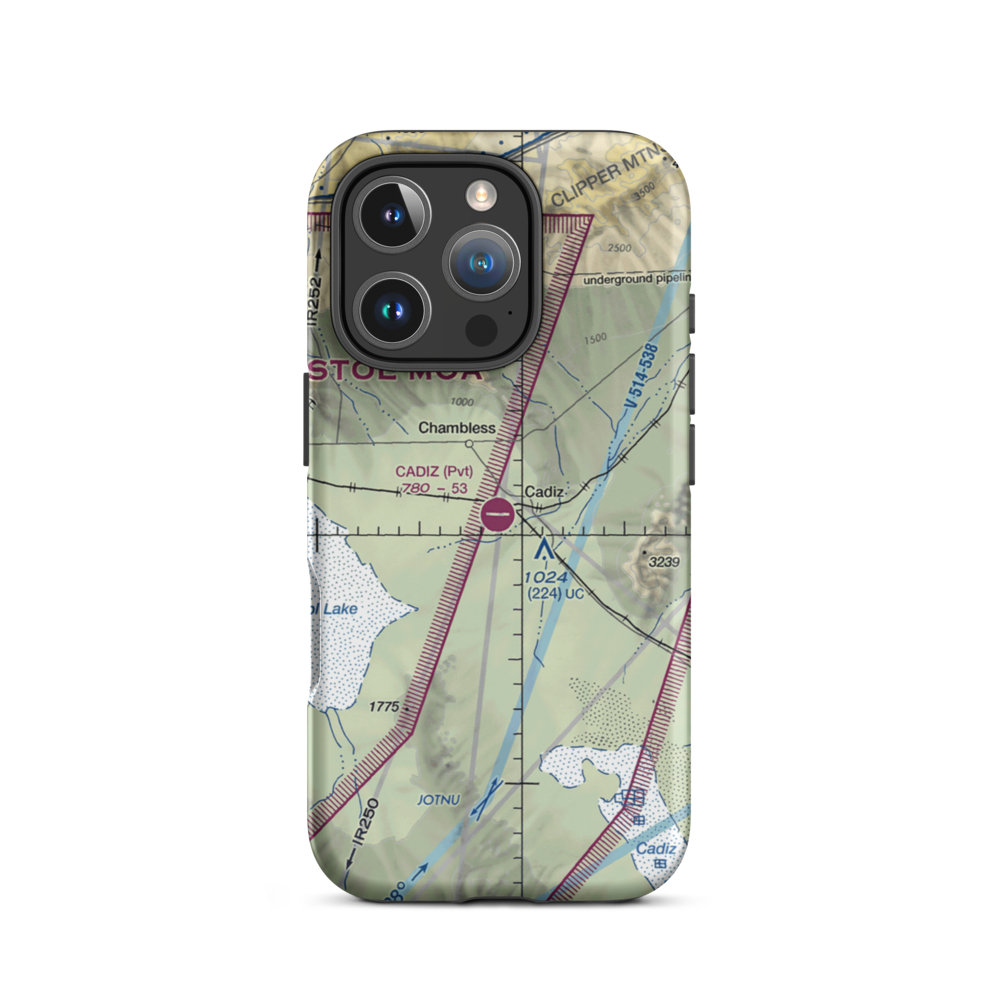 Cadiz Airstrip (CA90) VFR Sectional  Tough iPhone Case iPhone 16 Pro model shown