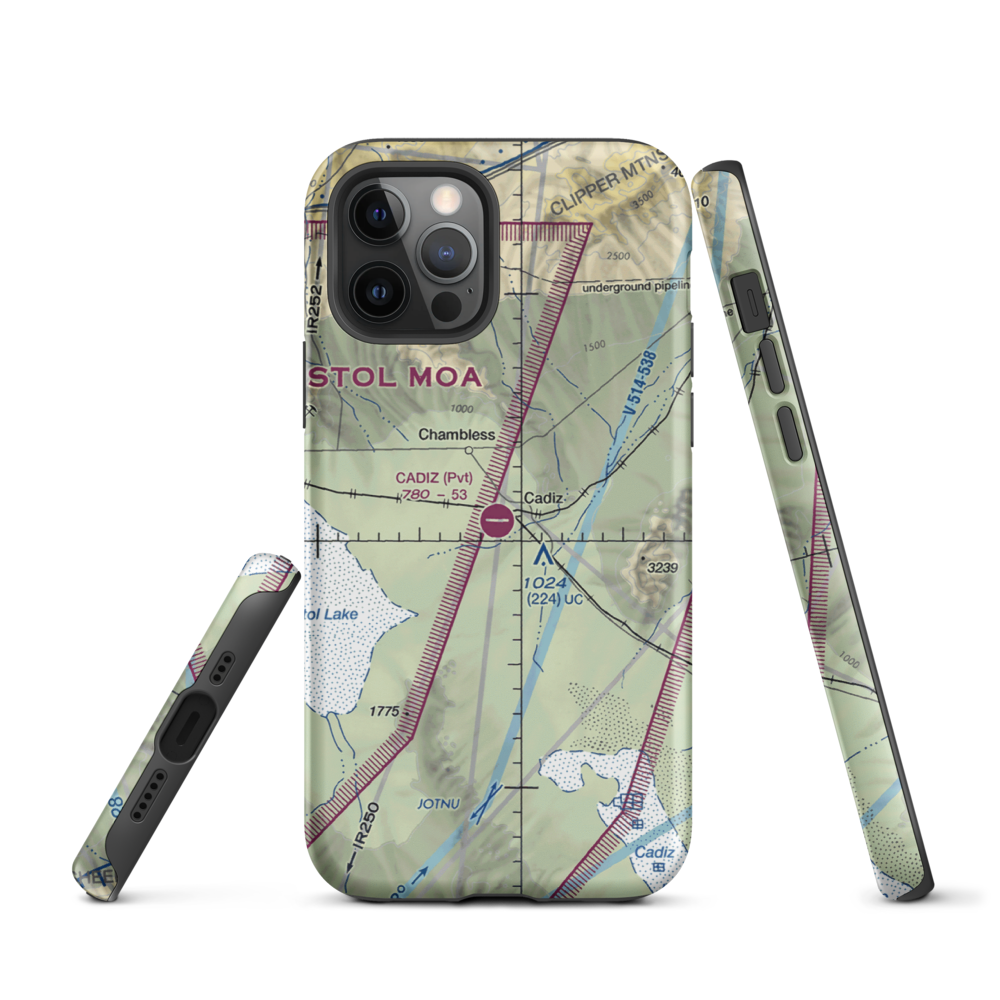 Cadiz Airstrip (CA90) VFR Sectional  Tough iPhone Case iPhone 12 Pro model shown