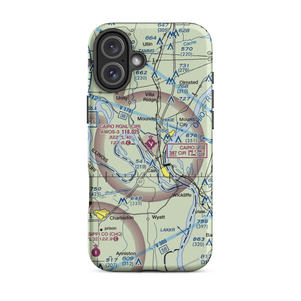 Cairo Regional Airport (CIR) VFR Sectional  Tough iPhone Case iPhone 16 Plus model shown