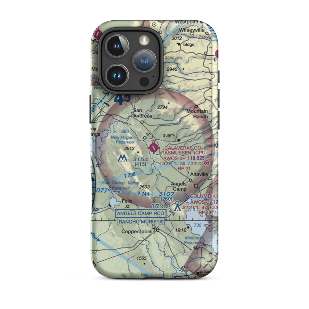 Calaveras Co Maury Rasmussen Field (CPU) VFR Sectional  Tough iPhone Case iPhone 16 Pro Max model shown