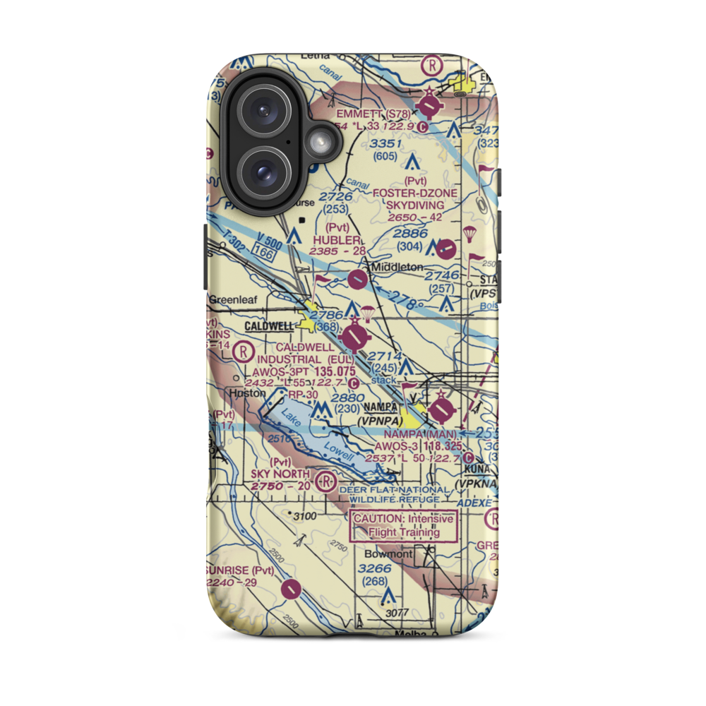Caldwell Industrial Airport (EUL) VFR Sectional  Tough iPhone Case iPhone 16 Plus model shown