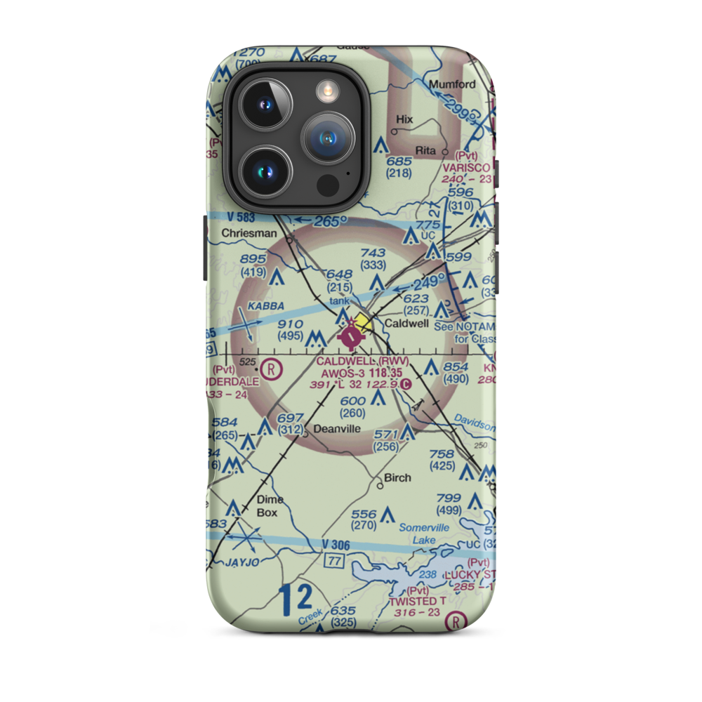 Caldwell Municipal Airport (RWV) VFR Sectional  Tough iPhone Case iPhone 16 Pro Max model shown