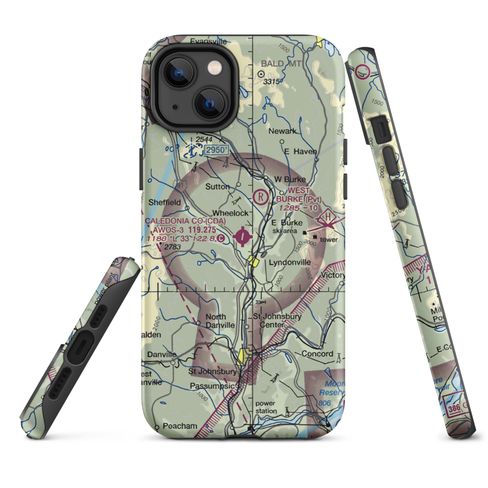 Caledonia County Airport (CDA) VFR Sectional  Tough iPhone Case iPhone 14 Plus model shown