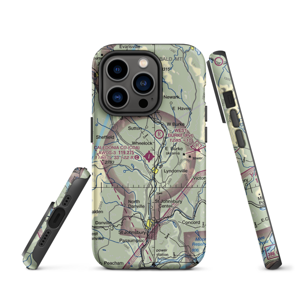 Caledonia County Airport (CDA) VFR Sectional  Tough iPhone Case iPhone 14 Pro model shown