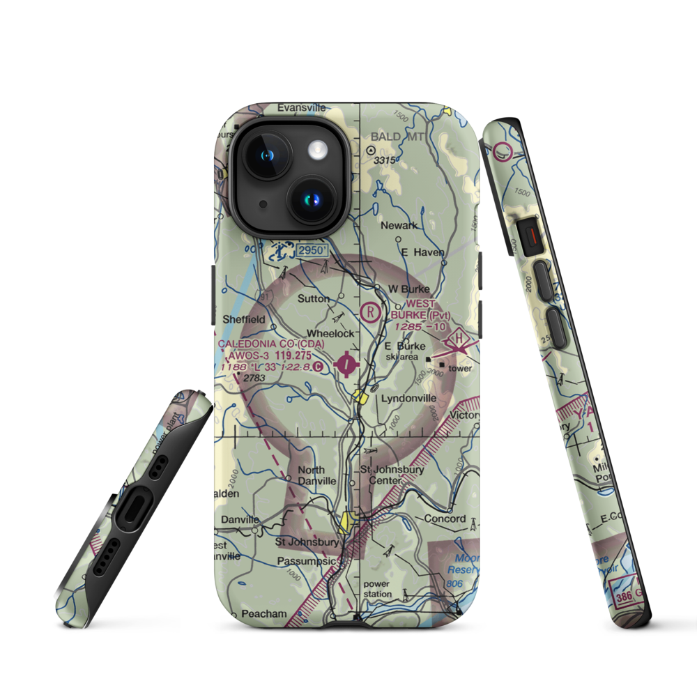 Caledonia County Airport (CDA) VFR Sectional  Tough iPhone Case iPhone 15 model shown