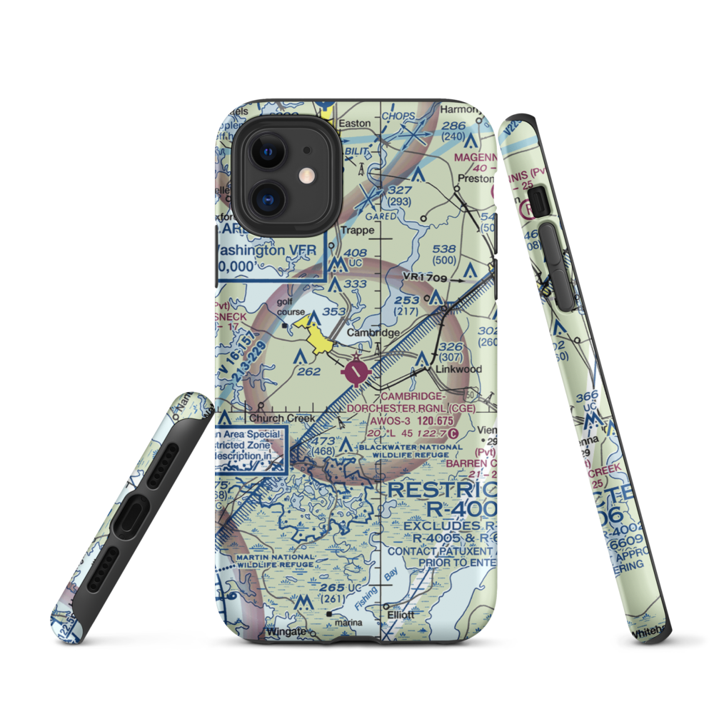 Cambridge Dorchester Airport (CGE) VFR Sectional  Tough iPhone Case iPhone 11 model shown