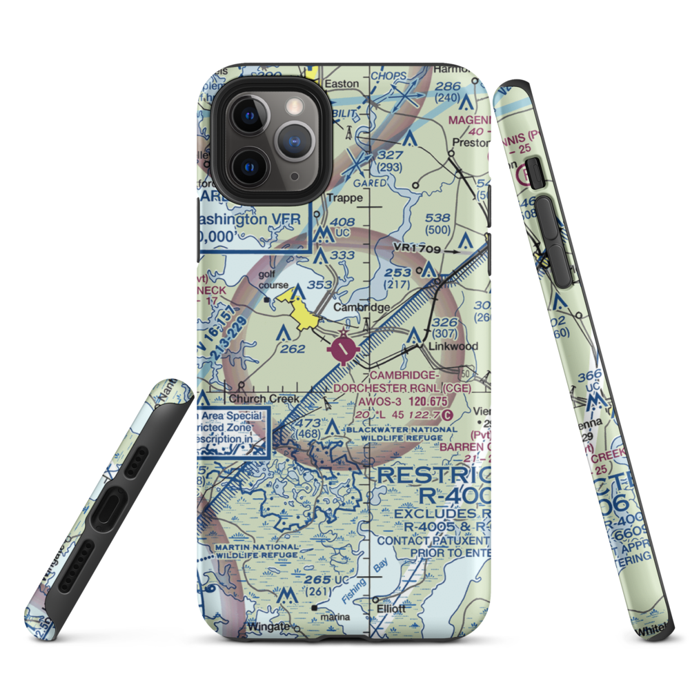 Cambridge Dorchester Airport (CGE) VFR Sectional  Tough iPhone Case iPhone 11 Pro Max model shown