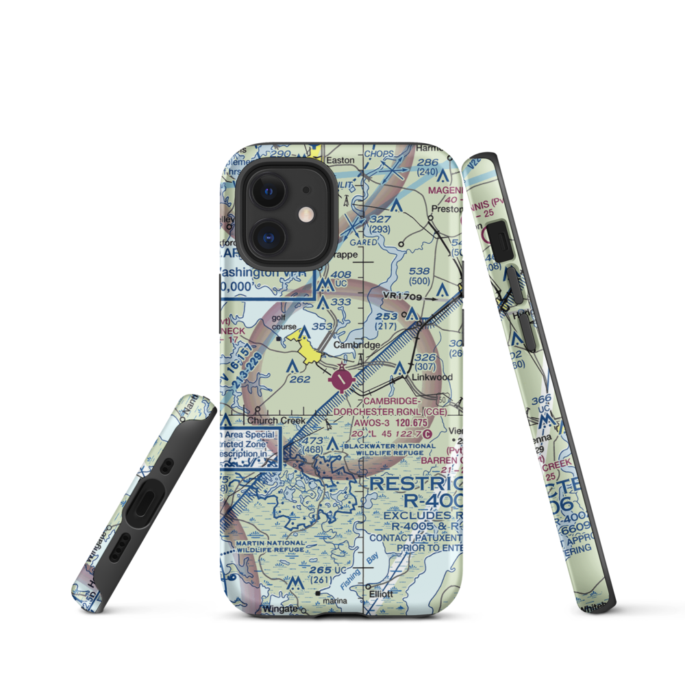Cambridge Dorchester Airport (CGE) VFR Sectional  Tough iPhone Case iPhone 12 mini model shown