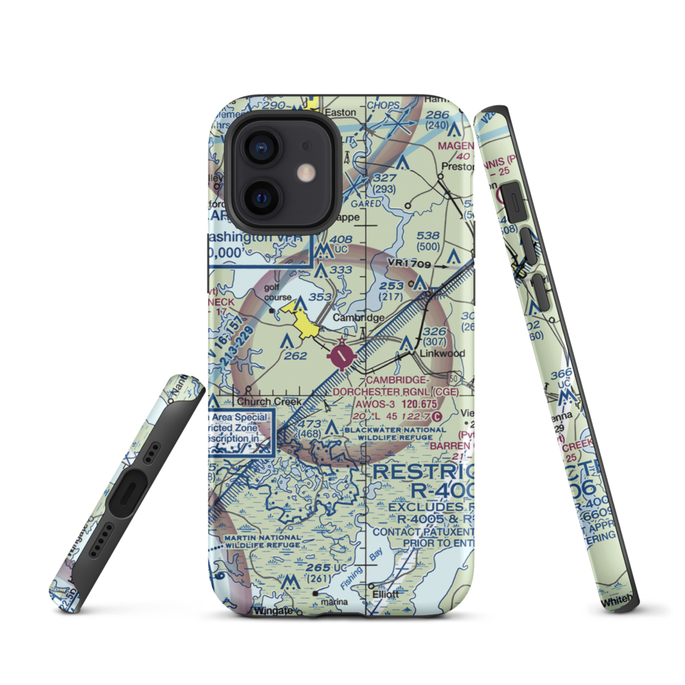 Cambridge Dorchester Airport (CGE) VFR Sectional  Tough iPhone Case iPhone 12 model shown