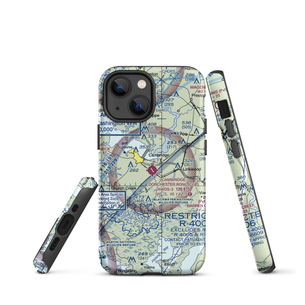 Cambridge Dorchester Airport (CGE) VFR Sectional  Tough iPhone Case iPhone 13 mini model shown