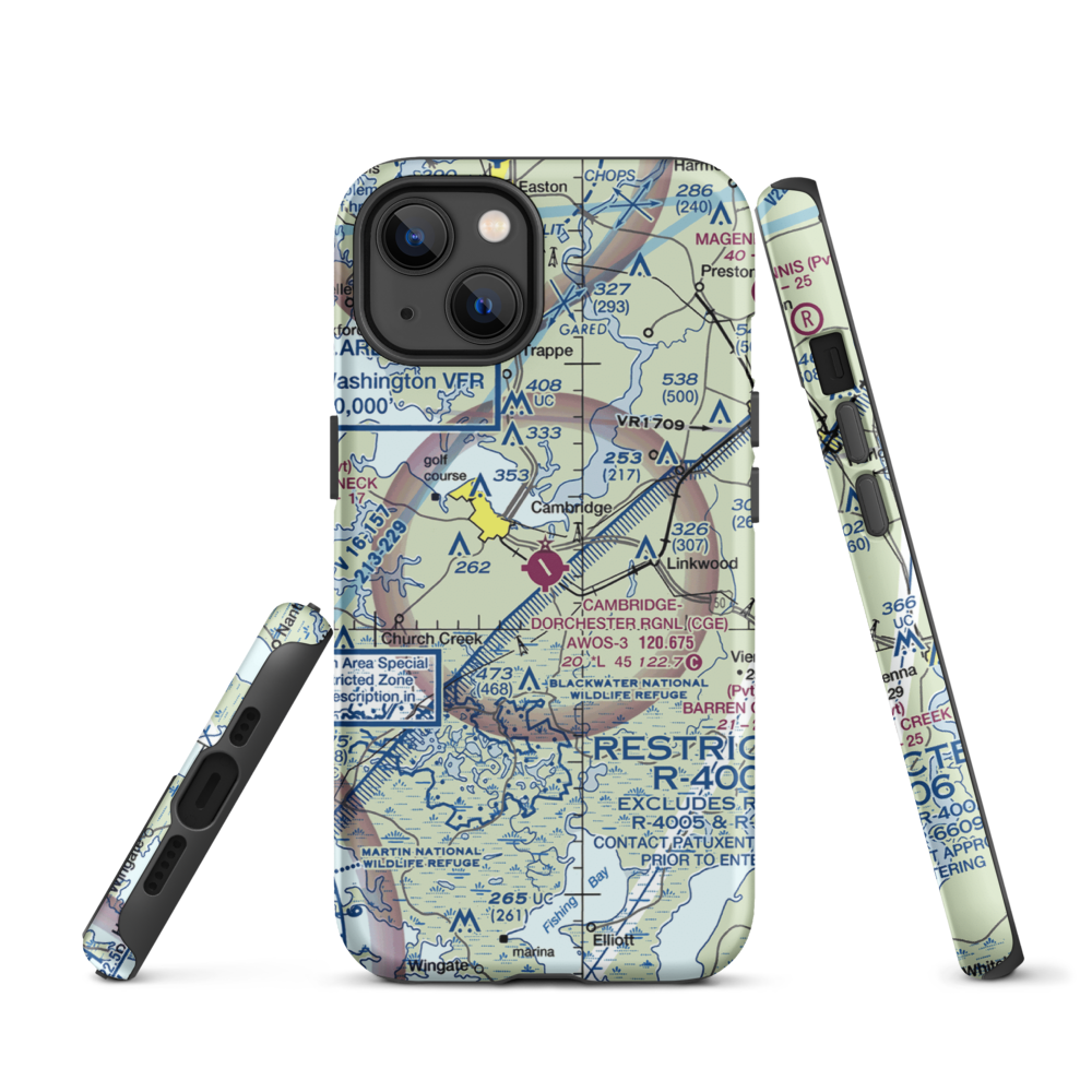 Cambridge Dorchester Airport (CGE) VFR Sectional  Tough iPhone Case iPhone 13 model shown