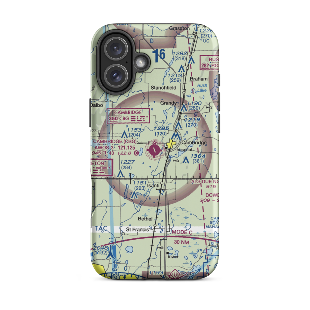 Cambridge Municipal Airport (CBG) VFR Sectional  Tough iPhone Case iPhone 16 Plus model shown