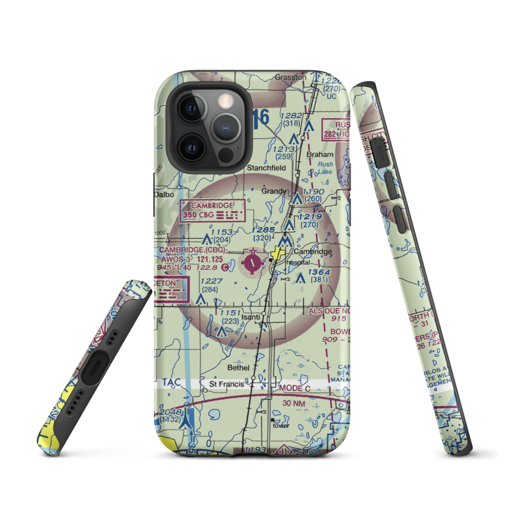 Cambridge Municipal Airport (CBG) VFR Sectional  Tough iPhone Case iPhone 12 Pro model shown
