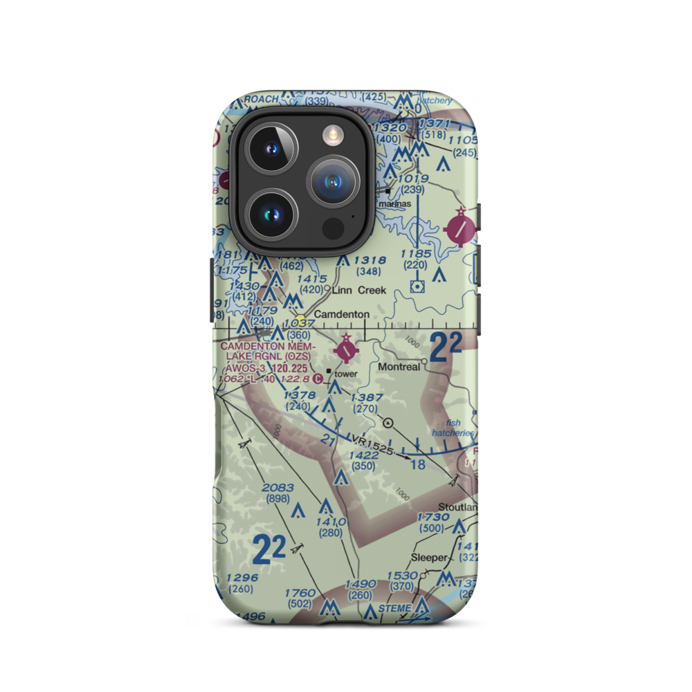 Camdenton Memorial Airport (OZS) VFR Sectional  Tough iPhone Case iPhone 16 Pro model shown