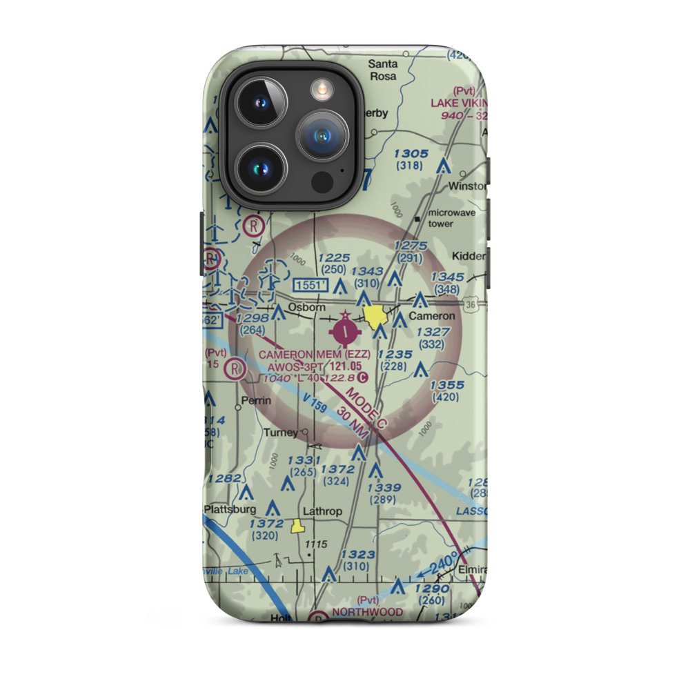 Cameron Memorial Airport (EZZ) VFR Sectional  Tough iPhone Case iPhone 16 Pro Max model shown