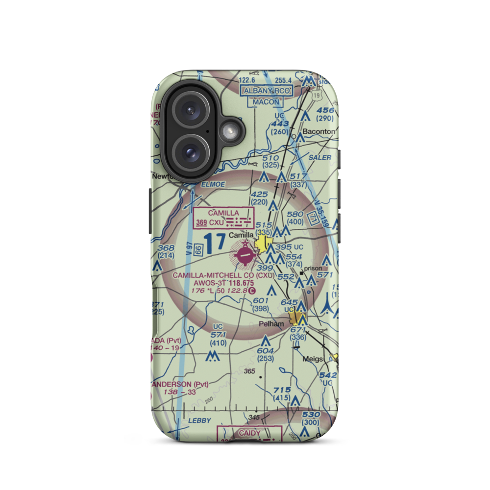 Camilla Mitchell County Airport (CXU) VFR Sectional  Tough iPhone Case iPhone 16 model shown