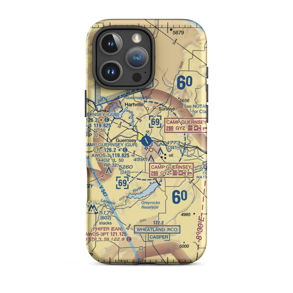Camp Guernsey Airport (GUR) VFR Sectional  Tough iPhone Case iPhone 16 Pro Max model shown