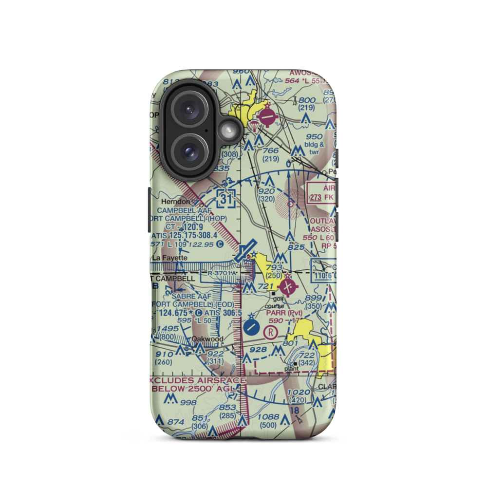 Campbell AAF (Fort Campbell) Air Field (HOP) VFR Sectional  Tough iPhone Case iPhone 16 model shown