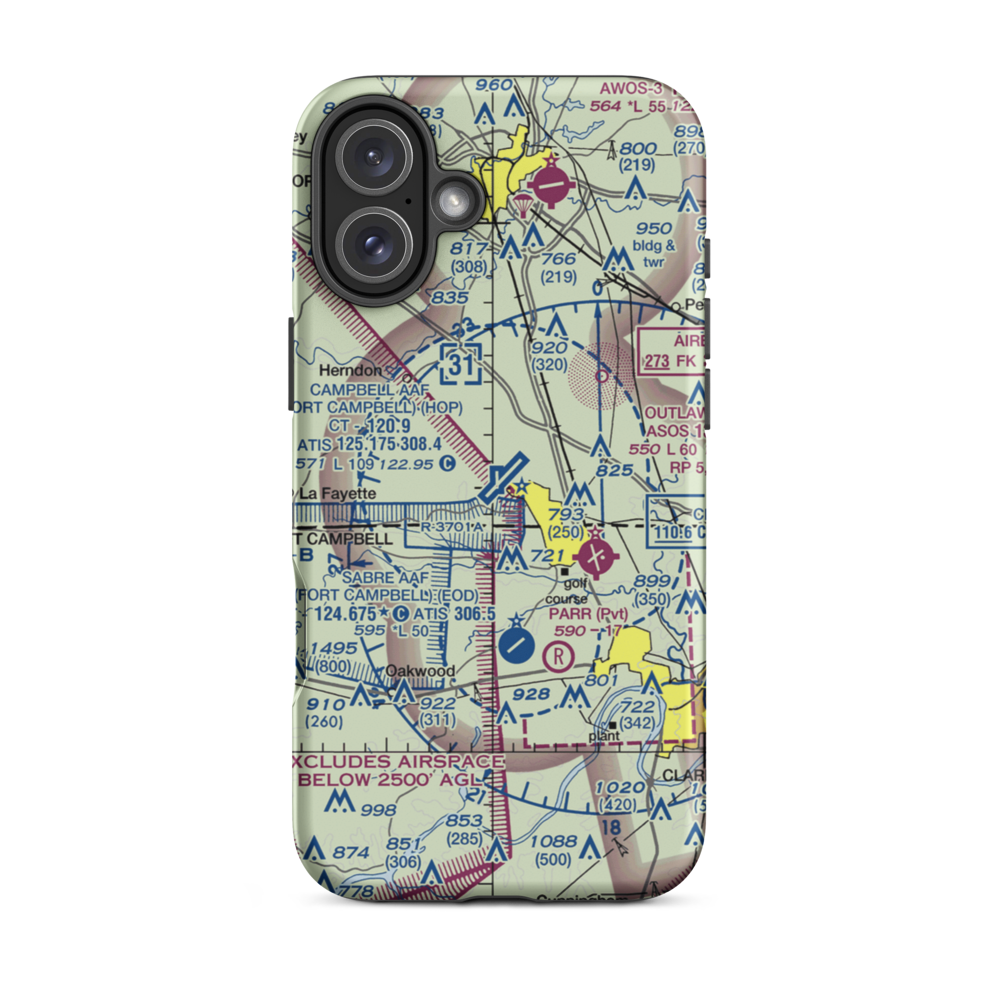 Campbell AAF (Fort Campbell) Air Field (HOP) VFR Sectional  Tough iPhone Case iPhone 16 Plus model shown