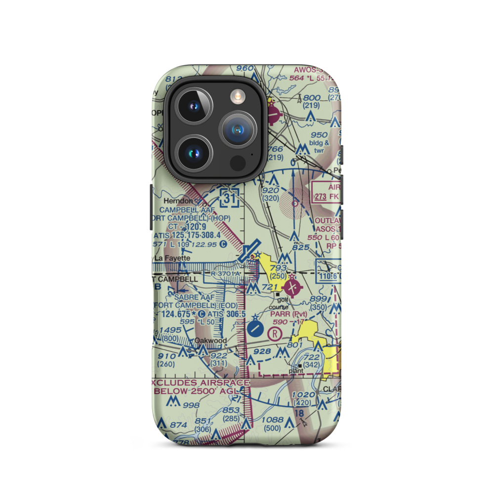 Campbell AAF (Fort Campbell) Air Field (HOP) VFR Sectional  Tough iPhone Case iPhone 16 Pro model shown