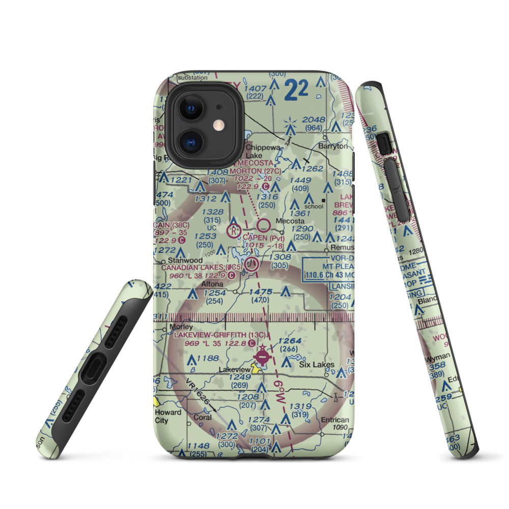Canadian Lakes Airport (0C5) VFR Sectional  Tough iPhone Case iPhone 11 model shown