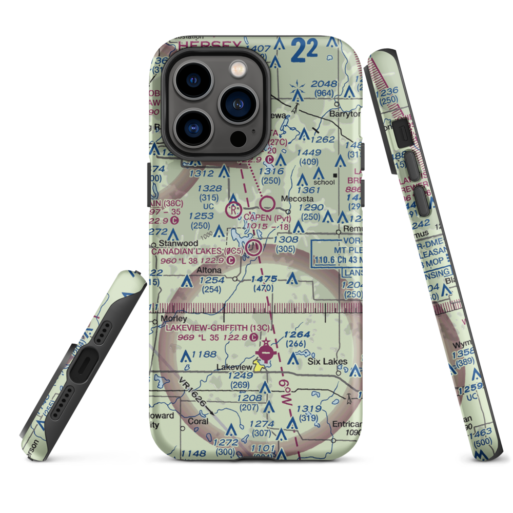 Canadian Lakes Airport (0C5) VFR Sectional  Tough iPhone Case iPhone 14 Pro Max model shown