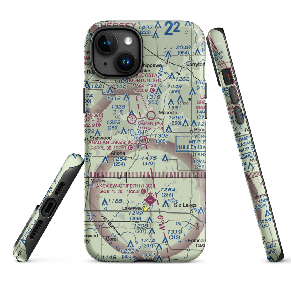 Canadian Lakes Airport (0C5) VFR Sectional  Tough iPhone Case iPhone 15 Plus model shown