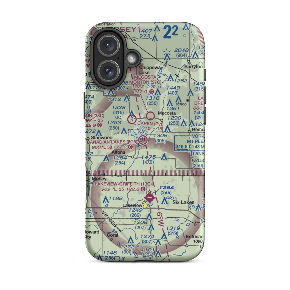Canadian Lakes Airport (0C5) VFR Sectional  Tough iPhone Case iPhone 16 Plus model shown