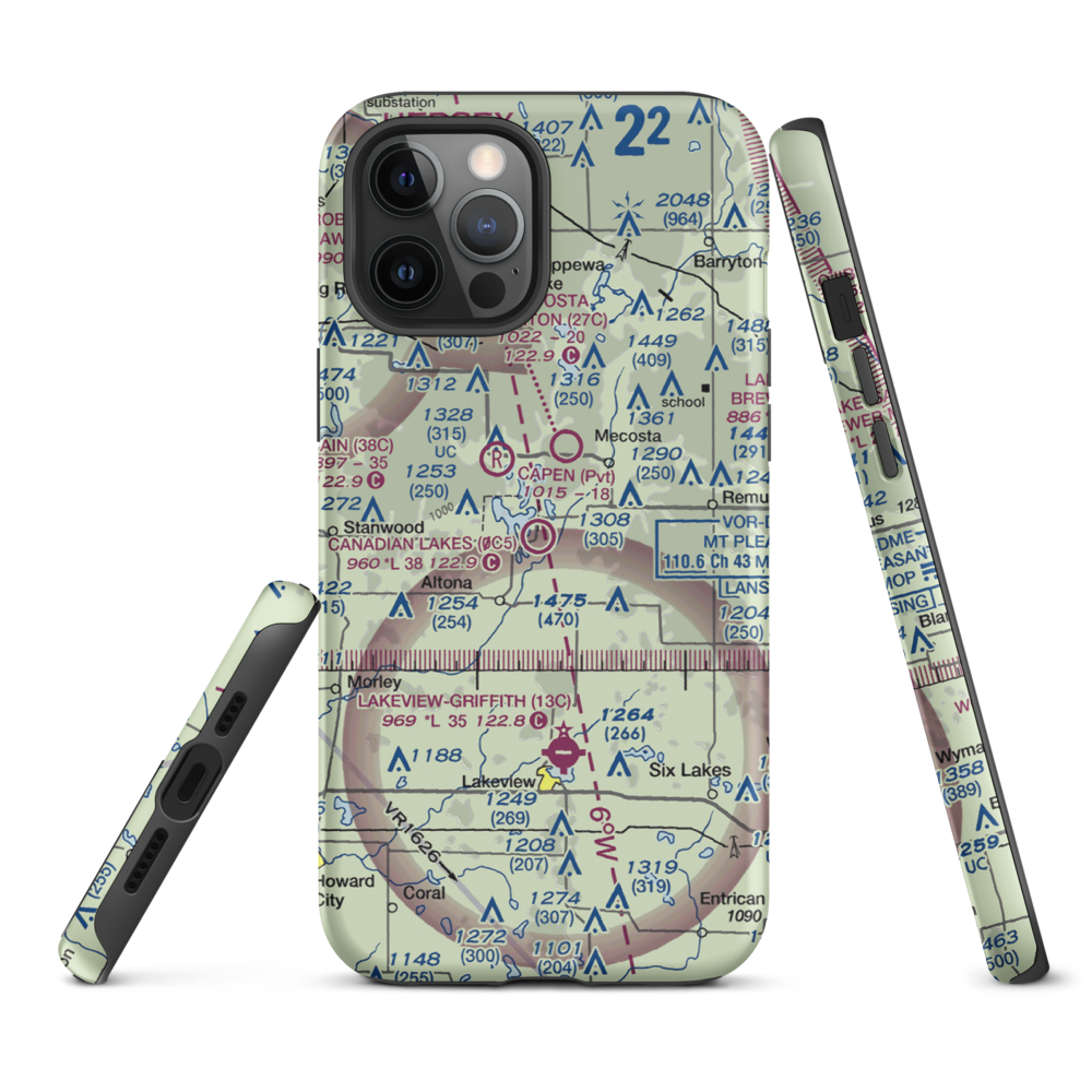 Canadian Lakes Airport (0C5) VFR Sectional  Tough iPhone Case iPhone 12 Pro Max model shown