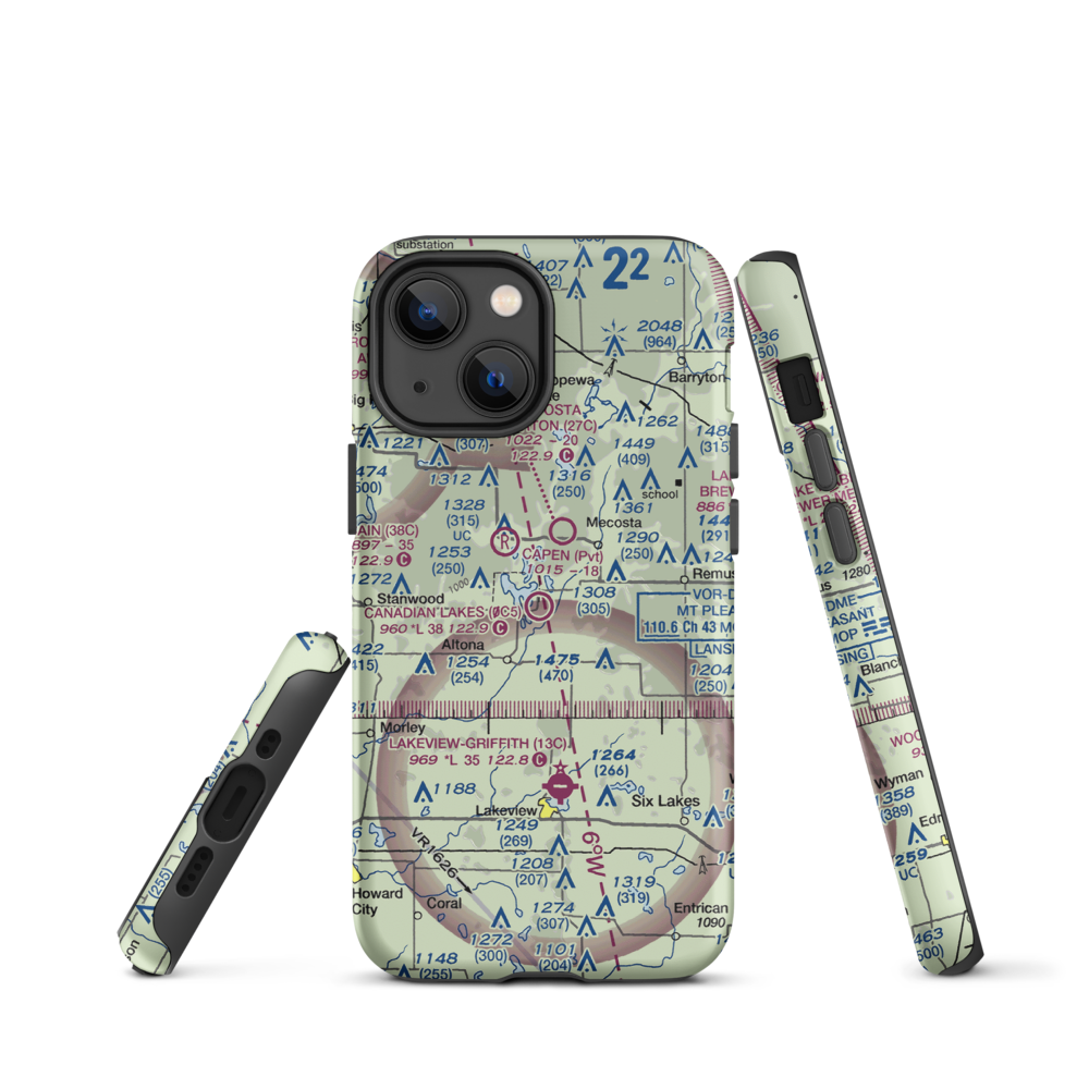 Canadian Lakes Airport (0C5) VFR Sectional  Tough iPhone Case iPhone 13 mini model shown