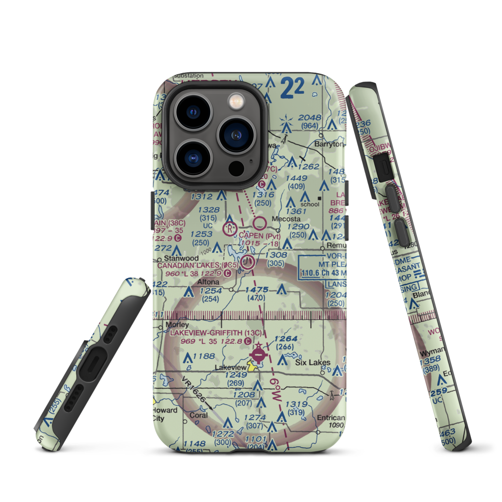 Canadian Lakes Airport (0C5) VFR Sectional  Tough iPhone Case iPhone 13 Pro model shown