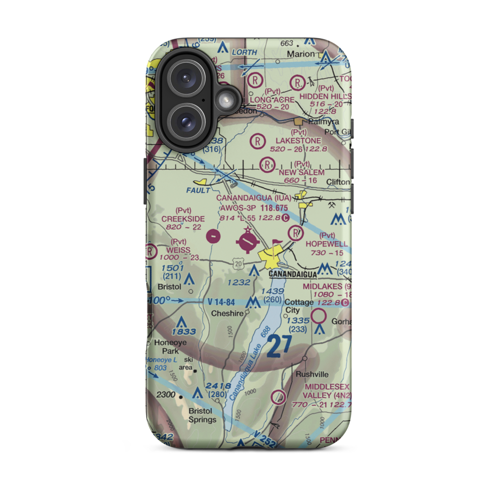 Canandaigua Airport (IUA) VFR Sectional  Tough iPhone Case iPhone 16 Plus model shown