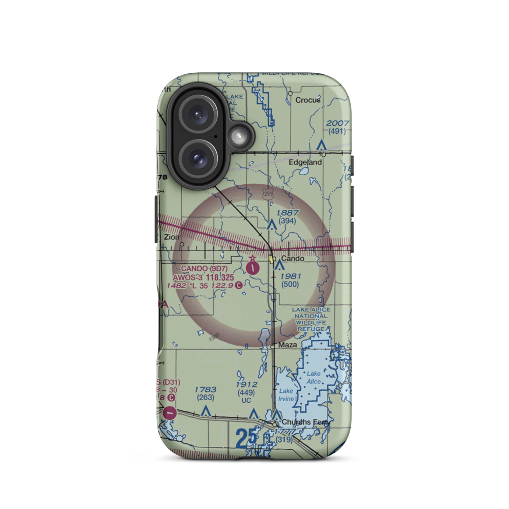 Cando Municipal Airport (9D7) VFR Sectional  Tough iPhone Case iPhone 16 model shown