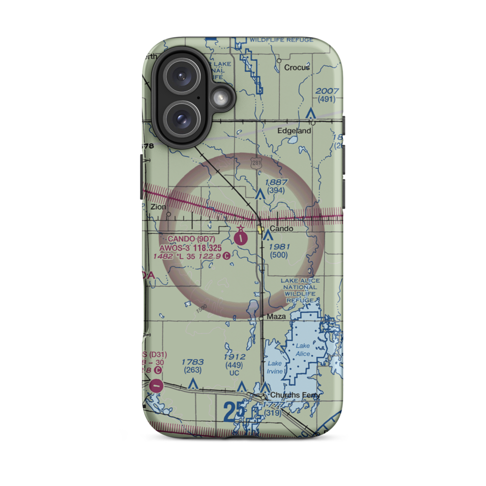 Cando Municipal Airport (9D7) VFR Sectional  Tough iPhone Case iPhone 16 Plus model shown