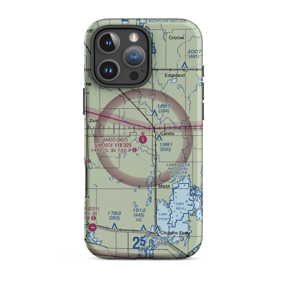 Cando Municipal Airport (9D7) VFR Sectional  Tough iPhone Case iPhone 16 Pro Max model shown