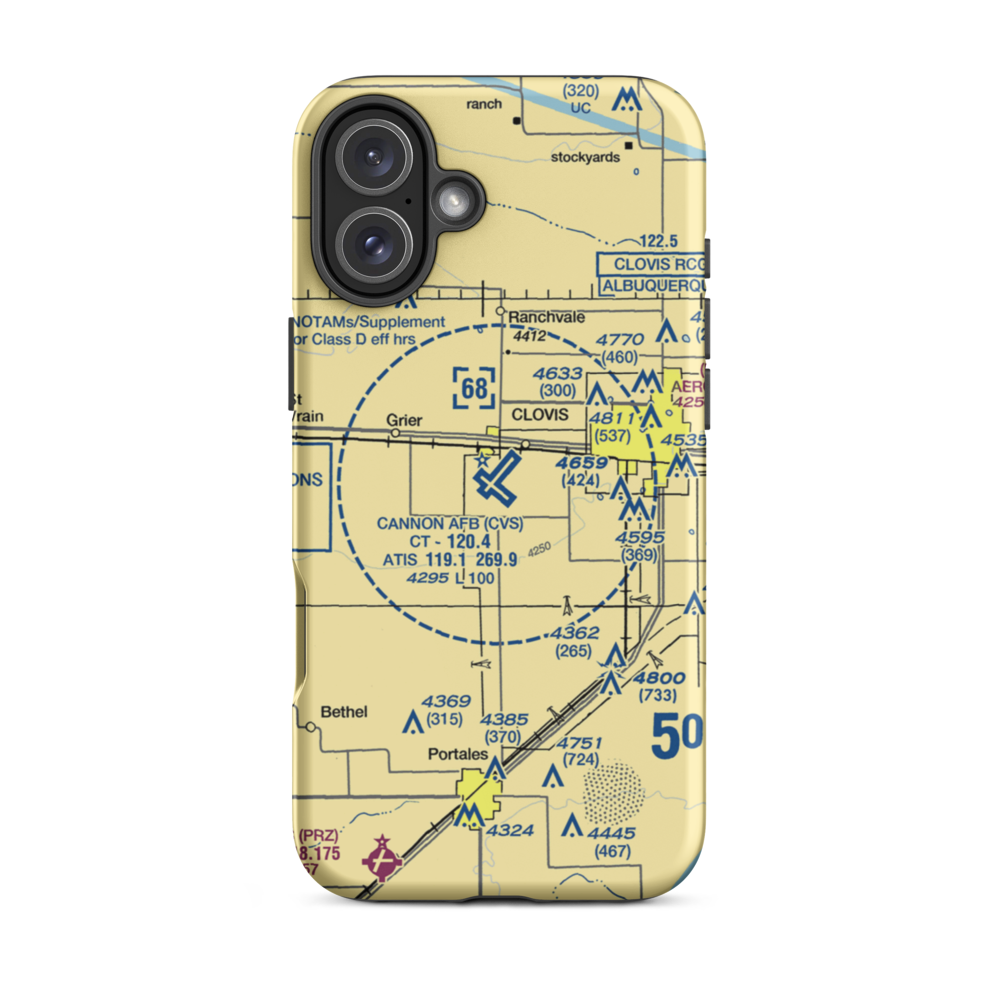 Cannon Air Force Base (CVS) VFR Sectional  Tough iPhone Case iPhone 16 Plus model shown