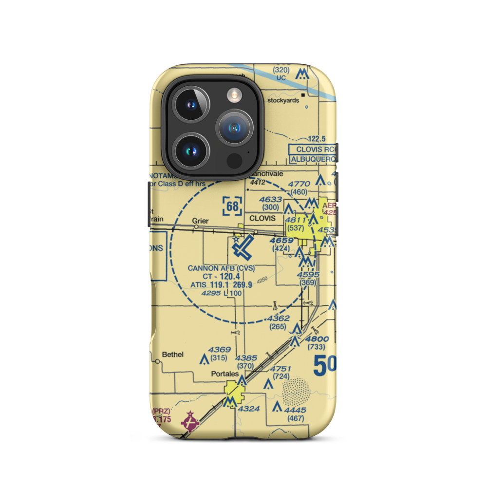 Cannon Air Force Base (CVS) VFR Sectional  Tough iPhone Case iPhone 16 Pro model shown