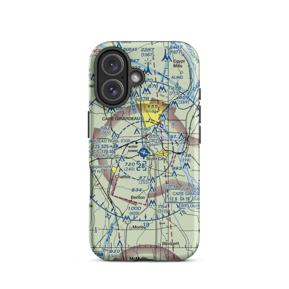 Cape Girardeau Regional Airport (CGI) VFR Sectional  Tough iPhone Case iPhone 16 model shown