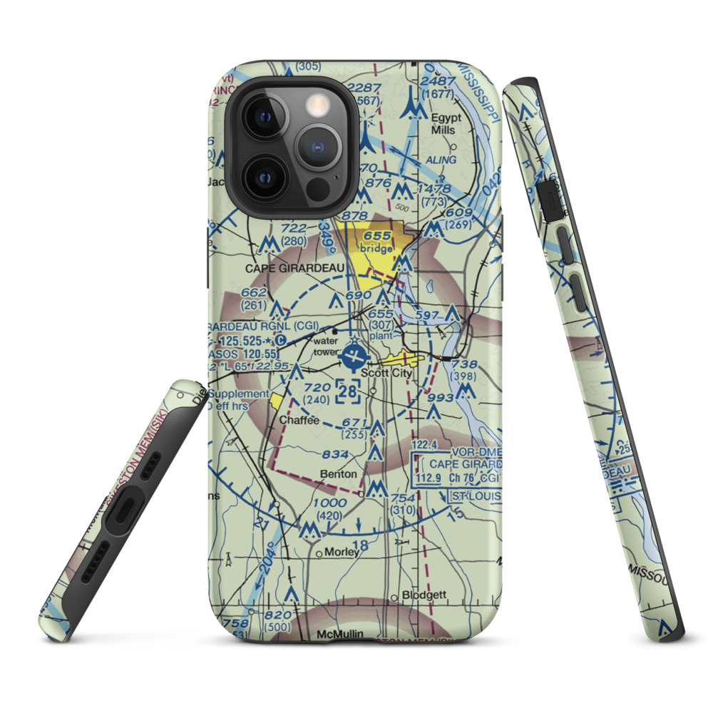 Cape Girardeau Regional Airport (CGI) VFR Sectional  Tough iPhone Case iPhone 12 Pro Max model shown