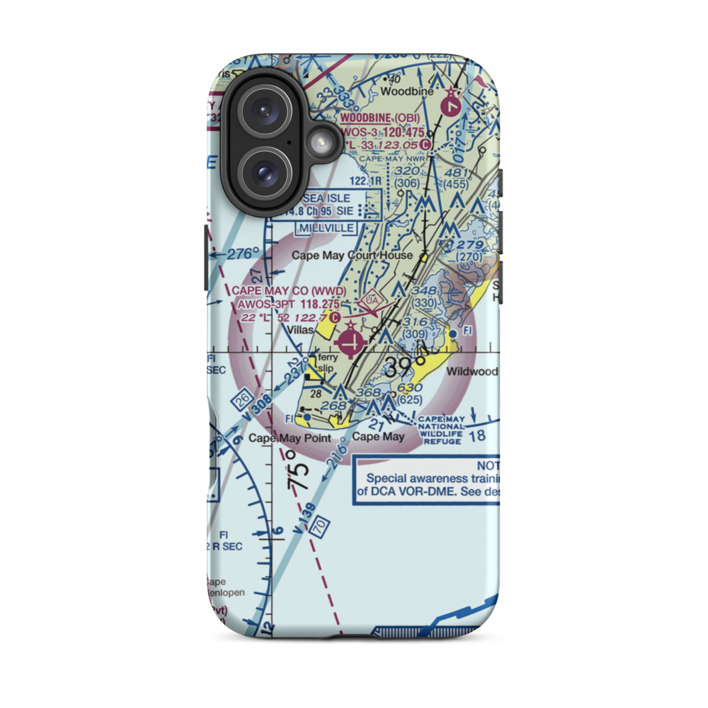 Cape May County Airport (WWD) VFR Sectional  Tough iPhone Case iPhone 16 Plus model shown