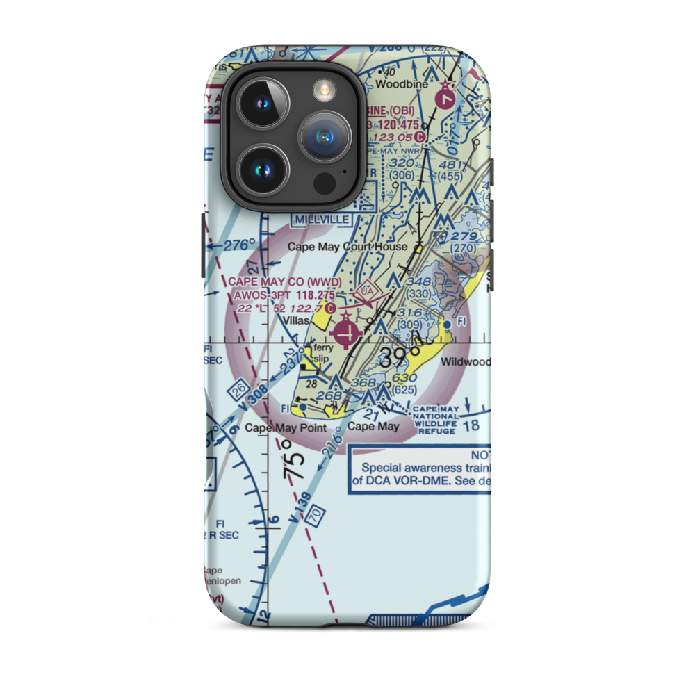 Cape May County Airport (WWD) VFR Sectional  Tough iPhone Case iPhone 16 Pro Max model shown
