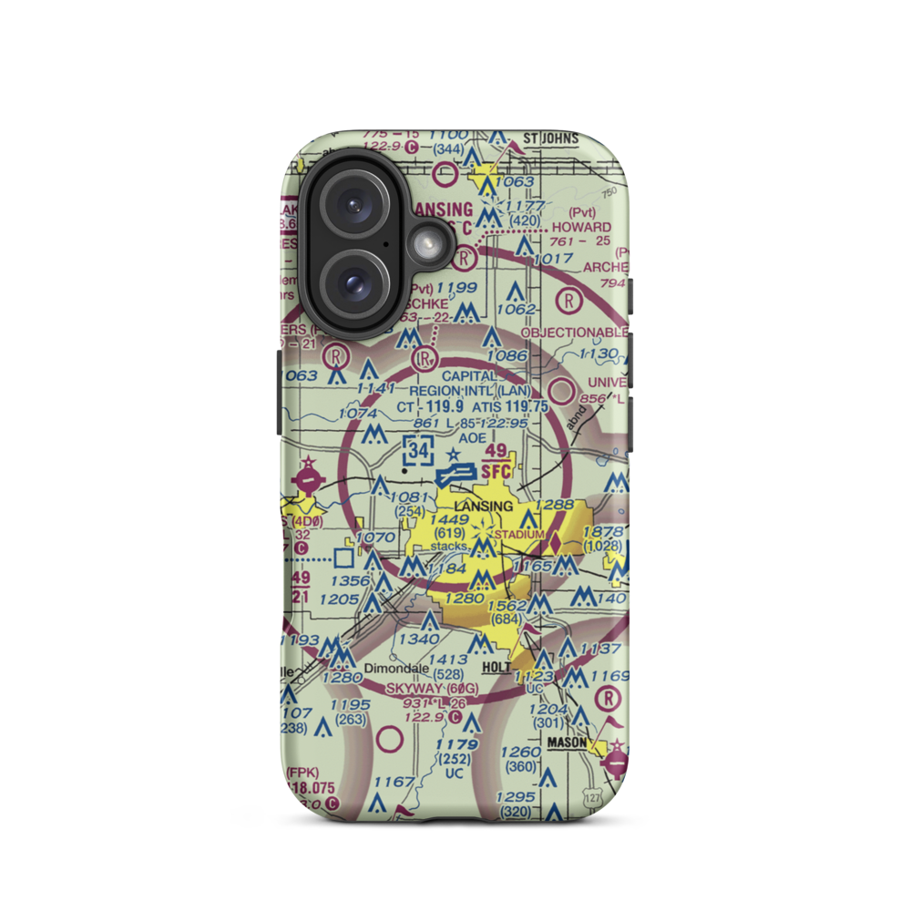 Capital City Airport (LAN) VFR Sectional  Tough iPhone Case iPhone 16 model shown