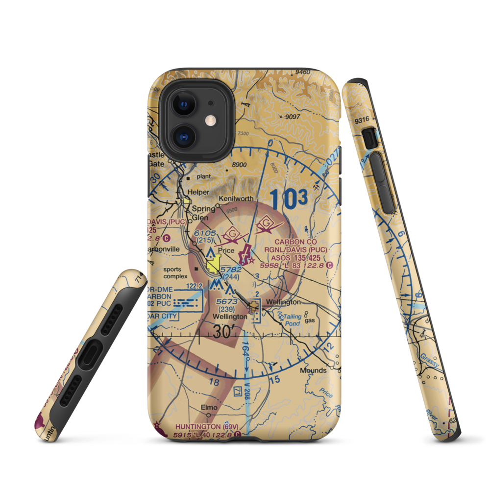 Carbon County Regional/Buck Davis Field (PUC) VFR Sectional  Tough iPhone Case iPhone 11 model shown