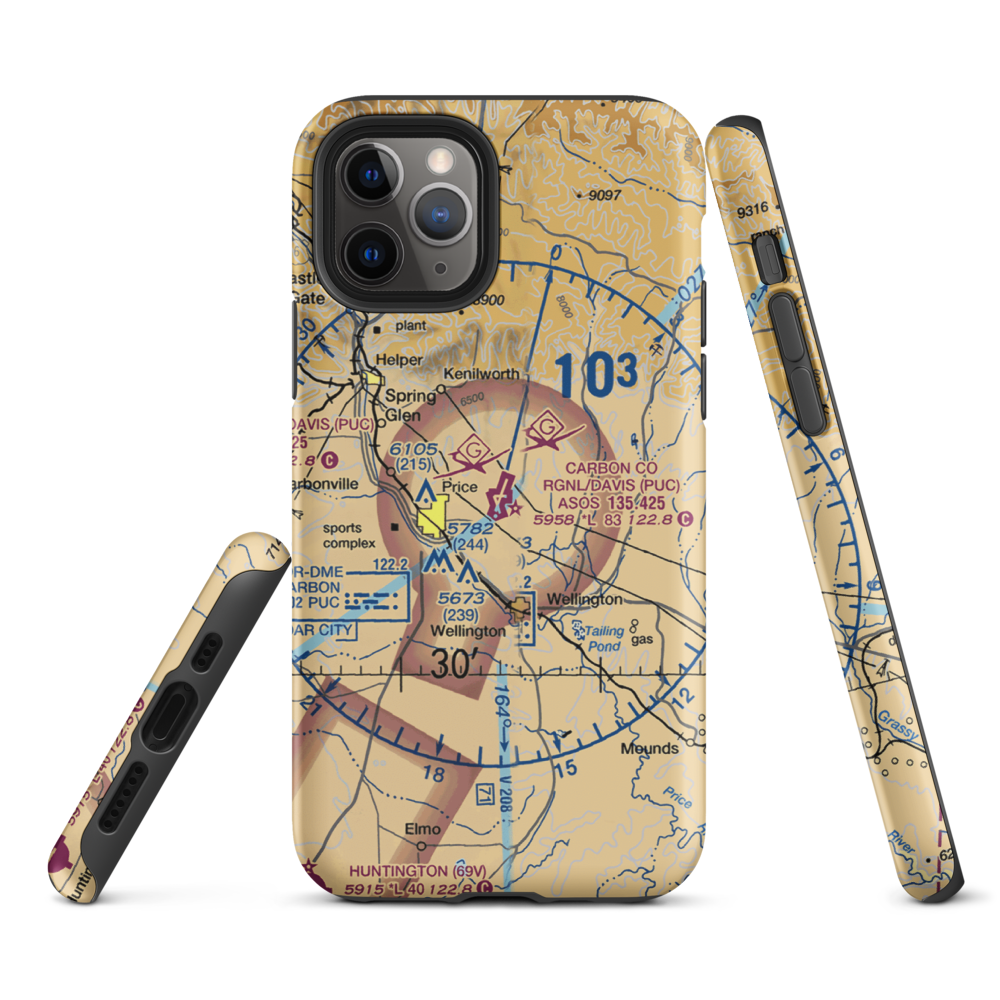 Carbon County Regional/Buck Davis Field (PUC) VFR Sectional  Tough iPhone Case iPhone 11 Pro model shown