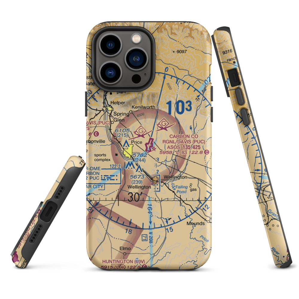 Carbon County Regional/Buck Davis Field (PUC) VFR Sectional  Tough iPhone Case iPhone 13 Pro Max model shown