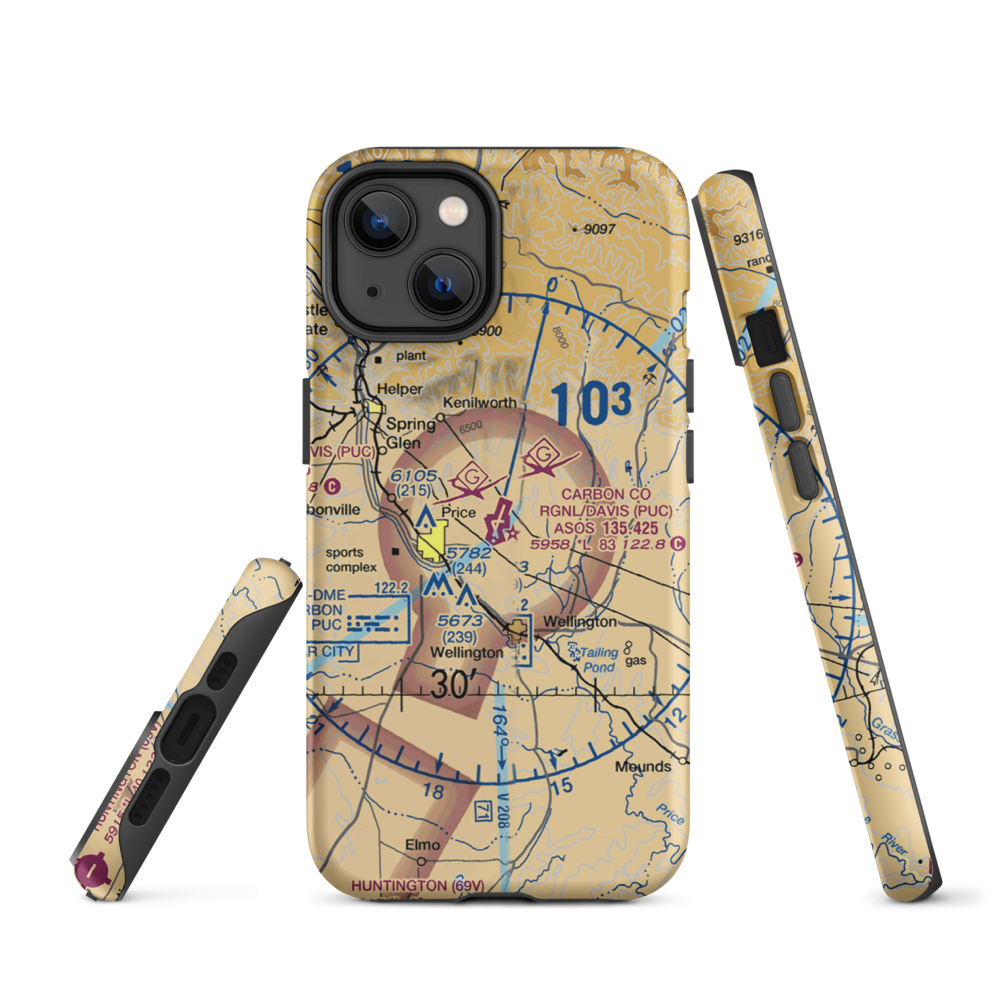Carbon County Regional/Buck Davis Field (PUC) VFR Sectional  Tough iPhone Case iPhone 14 model shown